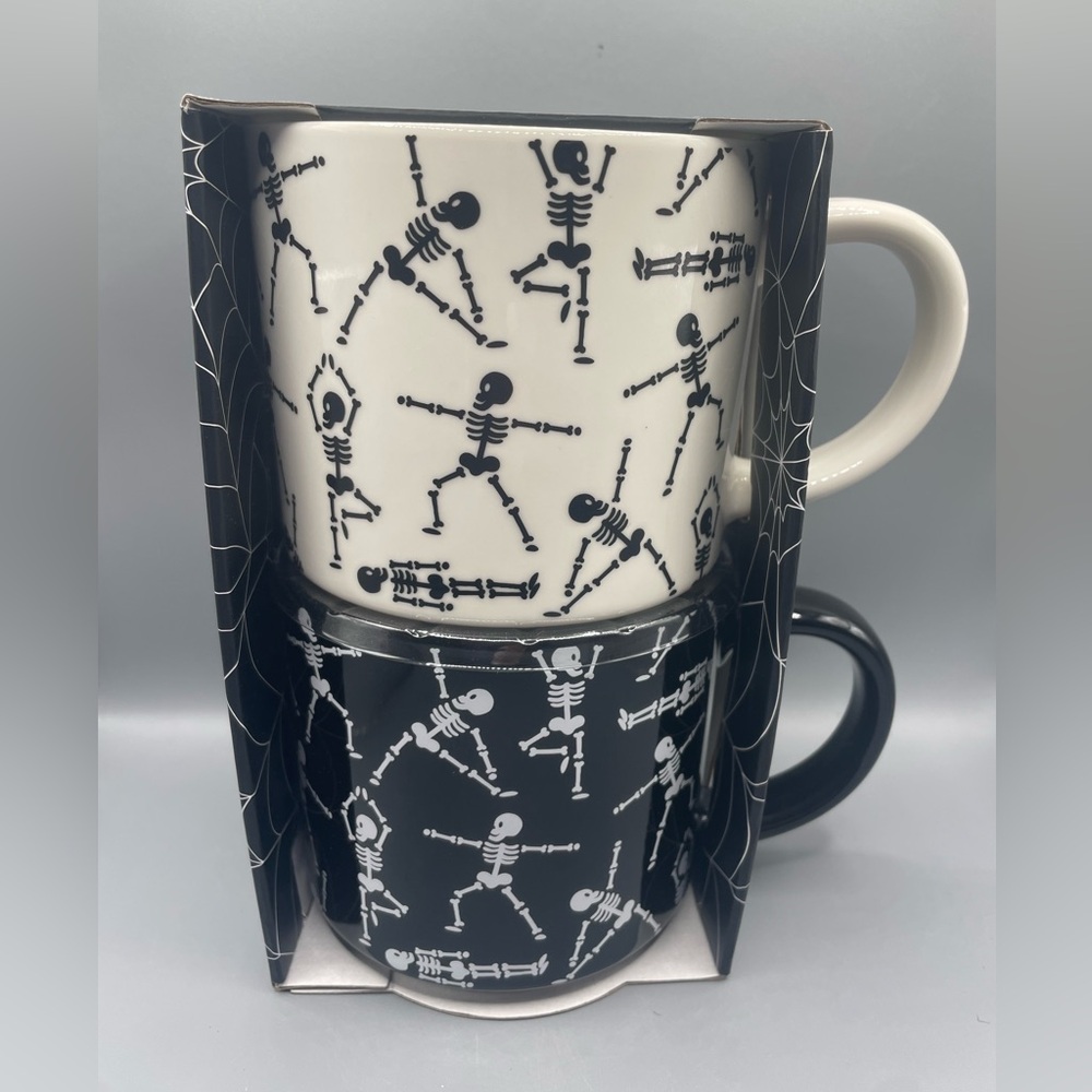 Elum Home Halloween Yoga Skeletons Set of Two Stackable Mugs- NEW